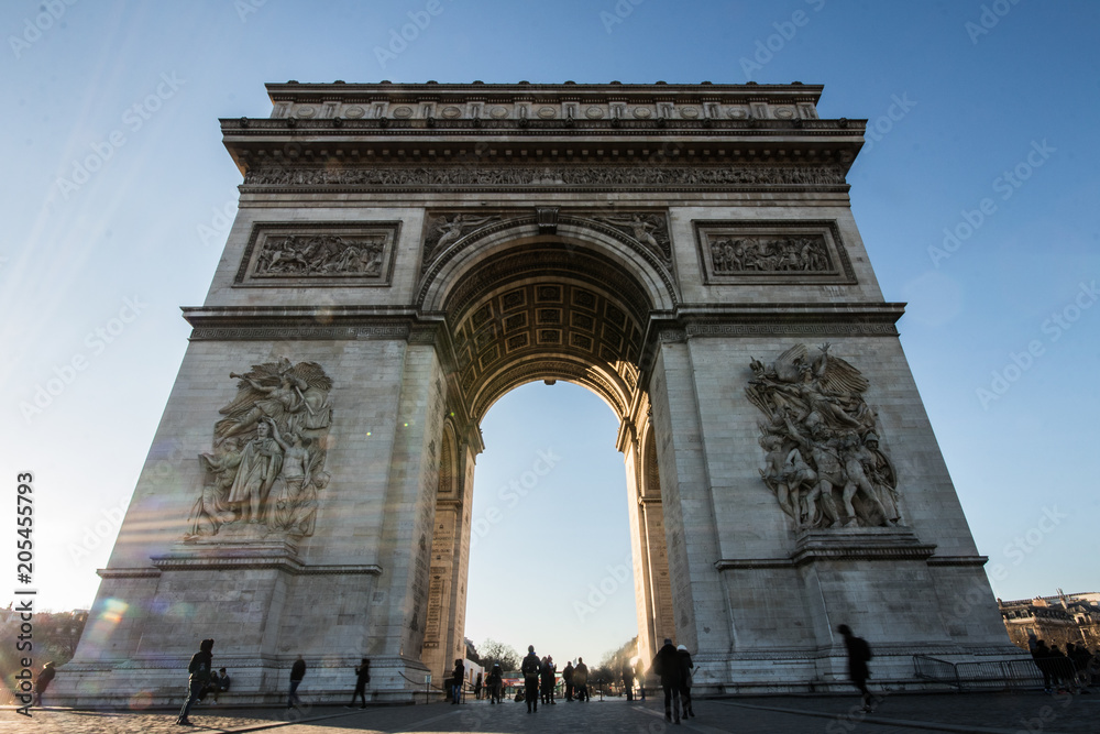 Tourists Gathered at the Arc De Triomphe Monument in Paris, France
