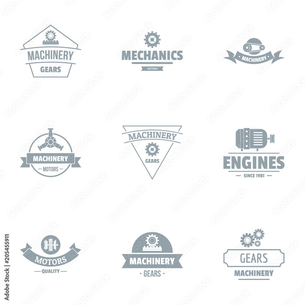 Machinery logo set. Simple set of 9 machinery vector logo for web isolated on white background Machinery logo set. Simple set of 9 machinery vector logo for web isolated on white background