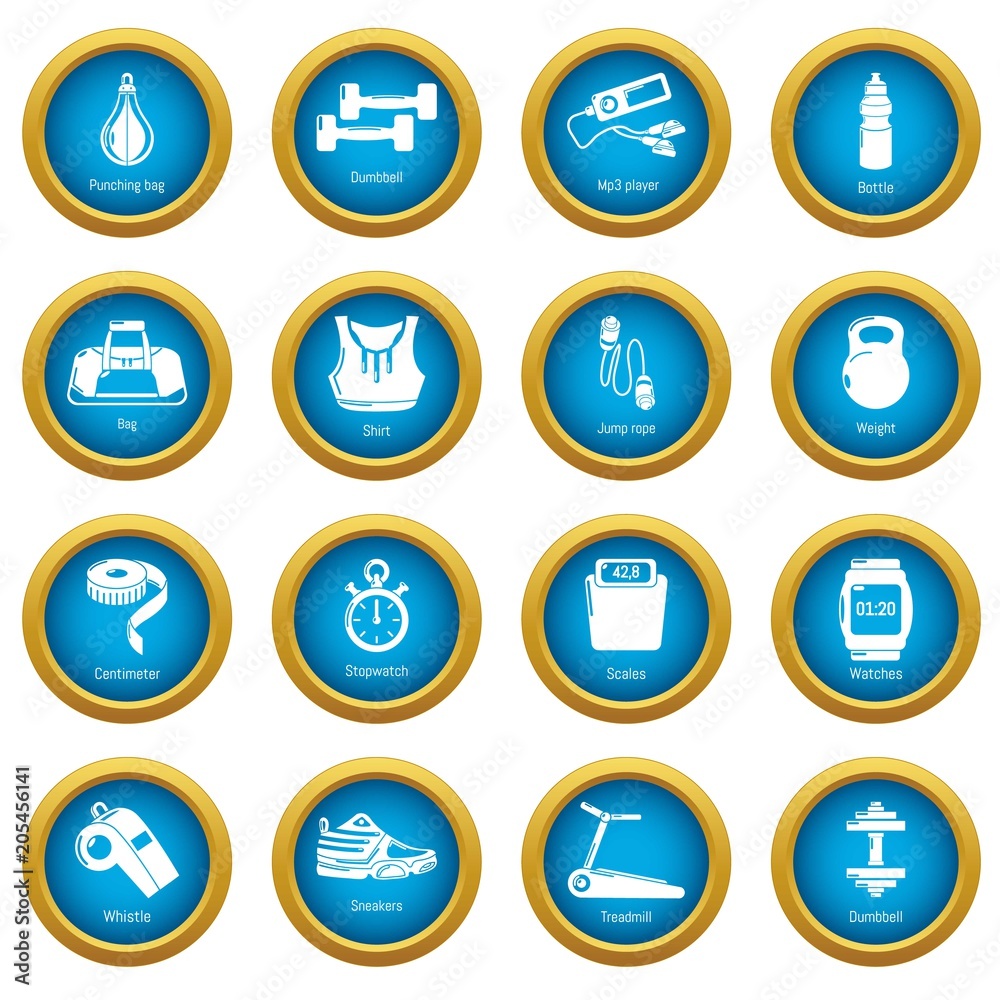 Gym sport icons set. Simple illustration of 16 gym sport vector icons for web Gym sport icons set. Simple illustration of 16 gym sport vector icons for web