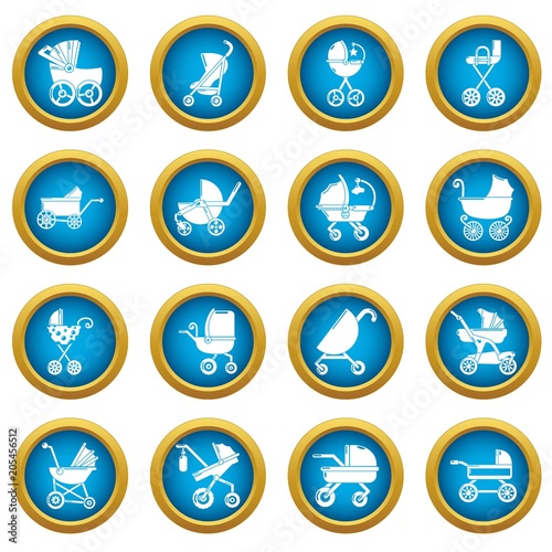 Baby carriage icons set. Simple illustration of 16 baby carriage vector icons for web