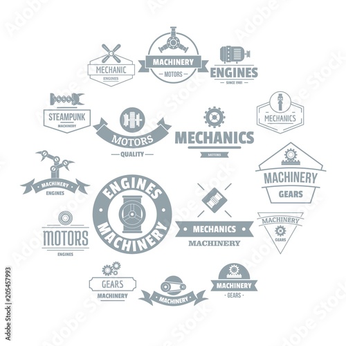 Mechanics logo icons set. Simple illustration of 16 mechanics logo vector icons for web