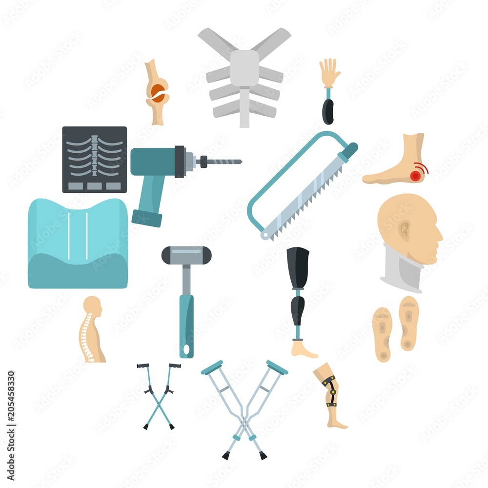 Orthopedics prosthetics icons set in flat style isolated vector illustration Orthopedics prosthetics icons set in flat style isolated vector illustration