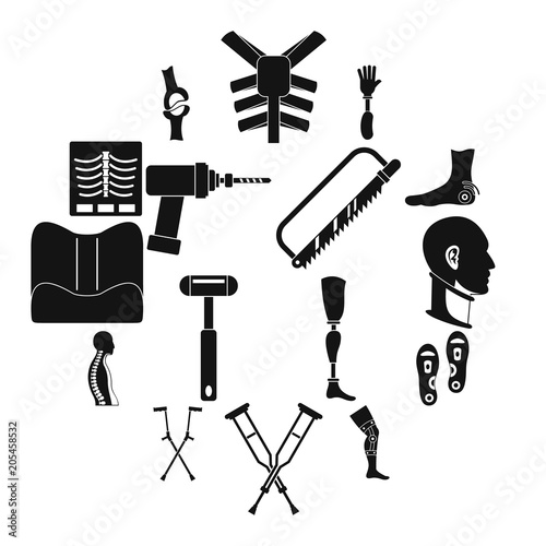 Orthopedics prosthetics icons set. Simple illustration of 16 orthopedics prosthetics vector icons for web