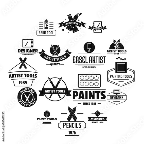 Artist tool logo icons set. Simple illustration of 16 artist tool logo vector icons for web