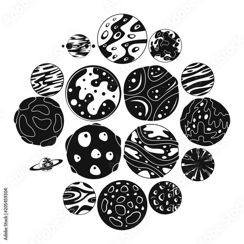 Fantastic planets icons set. Simple illustration of 16 fantastic planets vector icons for web photo