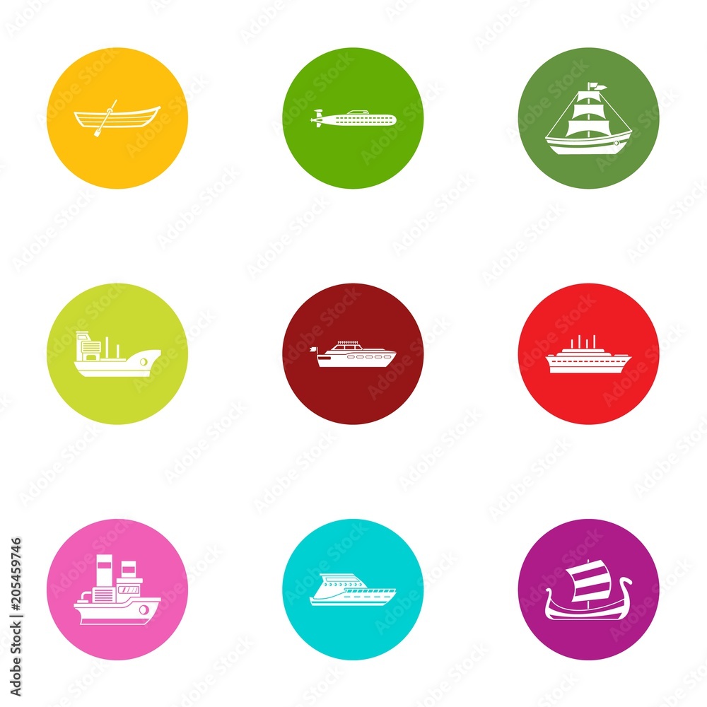Boat way icons set. Flat set of 9 boat way vector icons for web isolated on white background Boat way icons set. Flat set of 9 boat way vector icons for web isolated on white background