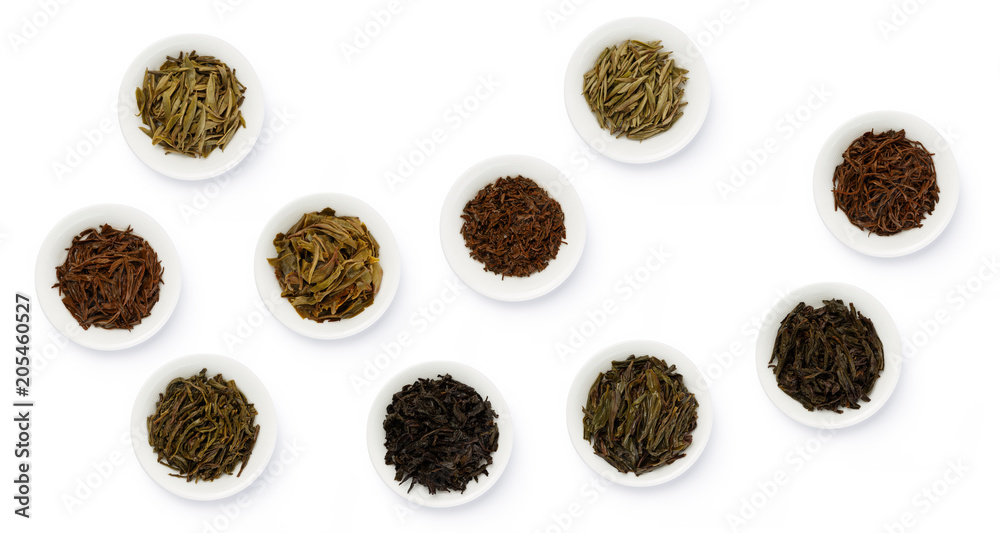 Fototapeta premium Sparking tea samples,Soaked tea samples, 10 tea samples