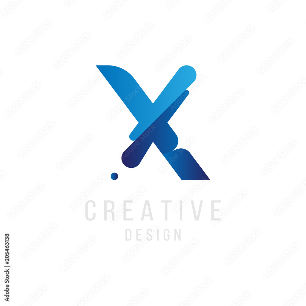 Original Letter X in blue colour for logotype. Vector sign logo design template. Flat illustration EPS10