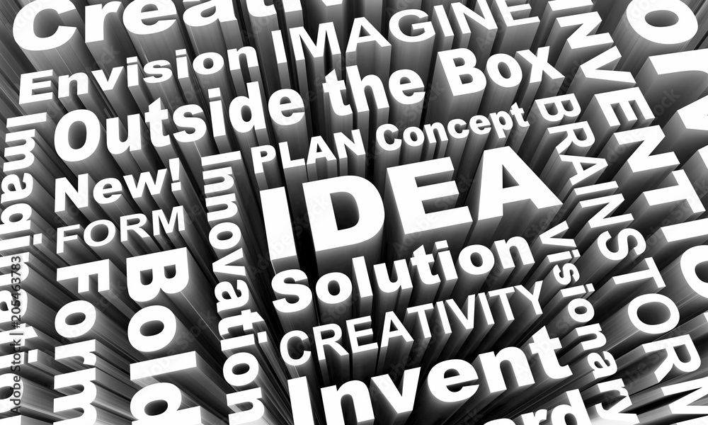 Idea Creativity Imagination Innovation Words 3d Render Illustration Idea Creativity Imagination Innovation Words 3d Render Illustration