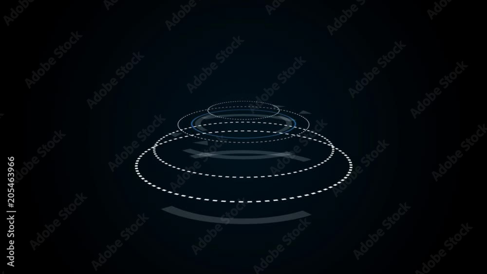 Futuristic Hud Target with Computer Data Screen at the end. Good for tech title and background, news headline business intro screensaver.Spinning circles abstract.