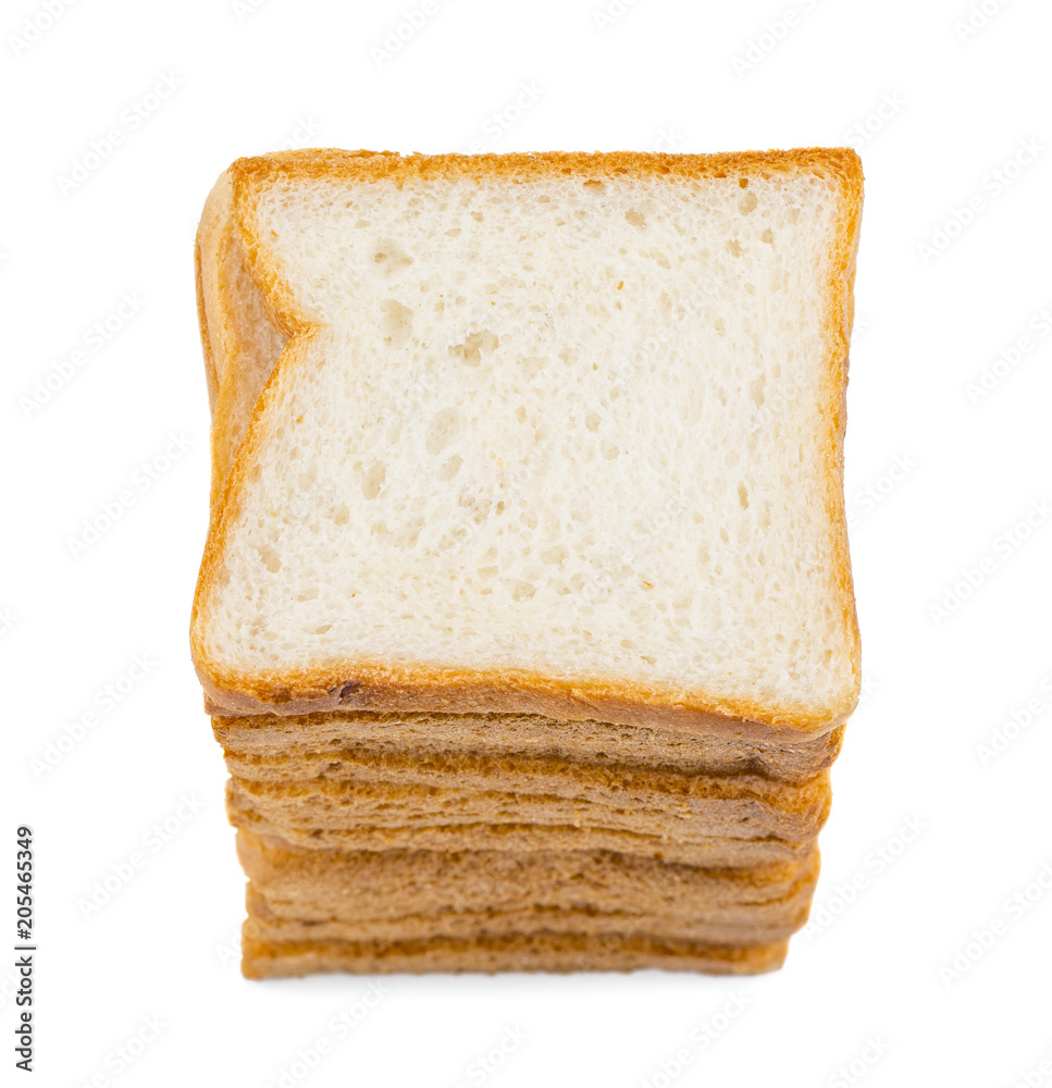 Heap of Stacked Sliced Bread isolated on White Background