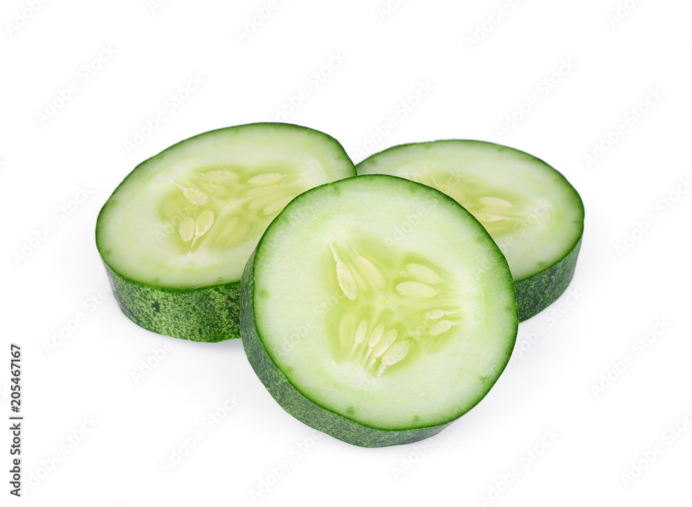 sliced cucumber isolated on white background