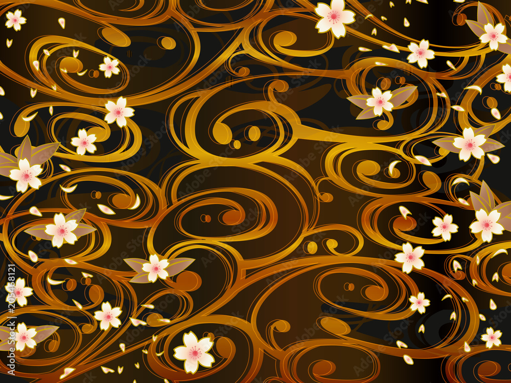 金の波と桜の和柄背景素材 Stock Vector Adobe Stock 金の波と桜の和柄背景素材 Stock Vector Adobe Stock