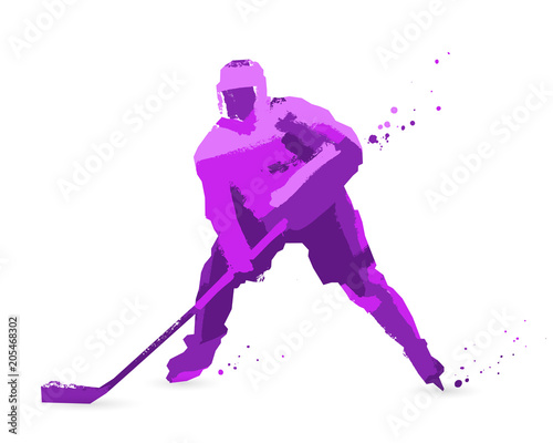 Photography Sport concept. Ice hockey player. Purple