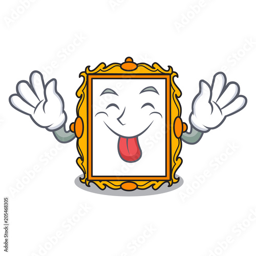 Tongue out picture frame mascot cartoon