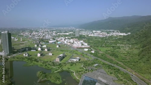 YiLan, Taiwan - May 12, 2018 : Aerial view of LanYang museum, Tilt down. photo