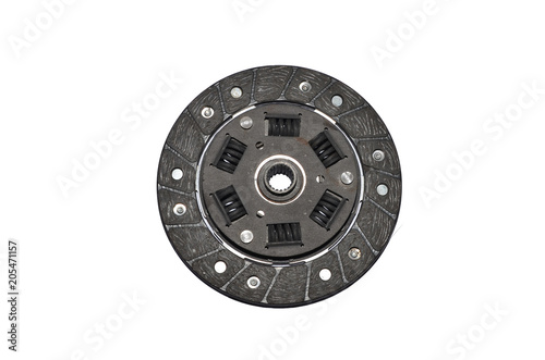 a clutch disk on a white background, a brake disc, a spare part for a car,