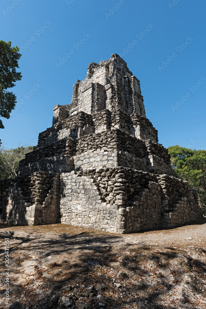 Ancient maya building at Muyil (Chunyaxché) Archaeological site, Quintana Roo, Mexico