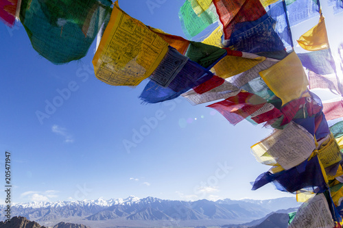 Tibetan prayer flags at Leh, Ladakh, India photo