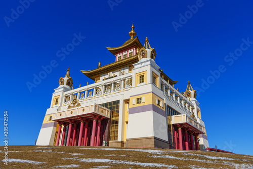 Buddhist complex Golden Abode of Buddha Shakyamuni in spring. Elista. Russia