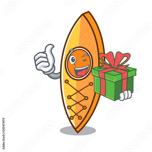 With gift canoe mascot cartoon style