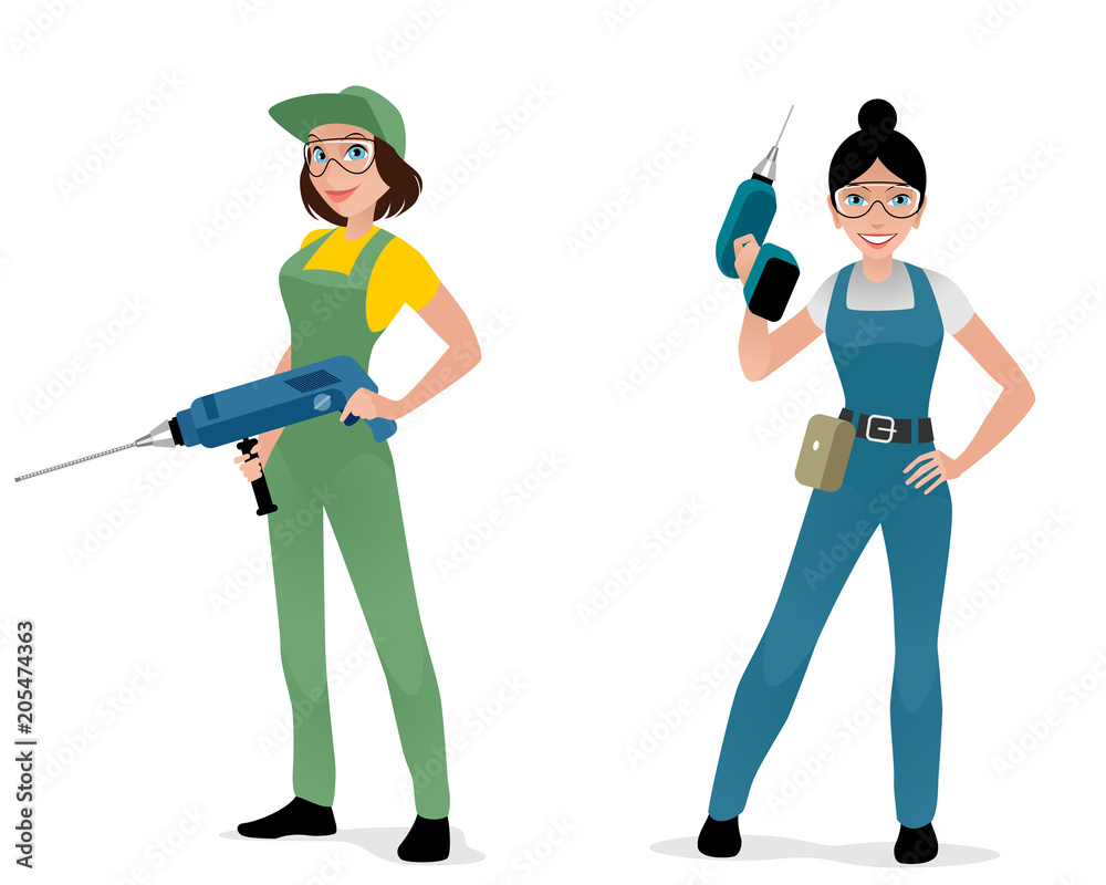 Women with construction tools Women with construction tools