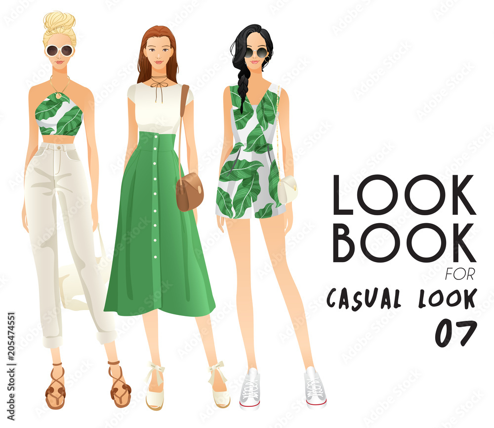 Body Template with Outfits and Accessories for Casual Look : Vector Illustration