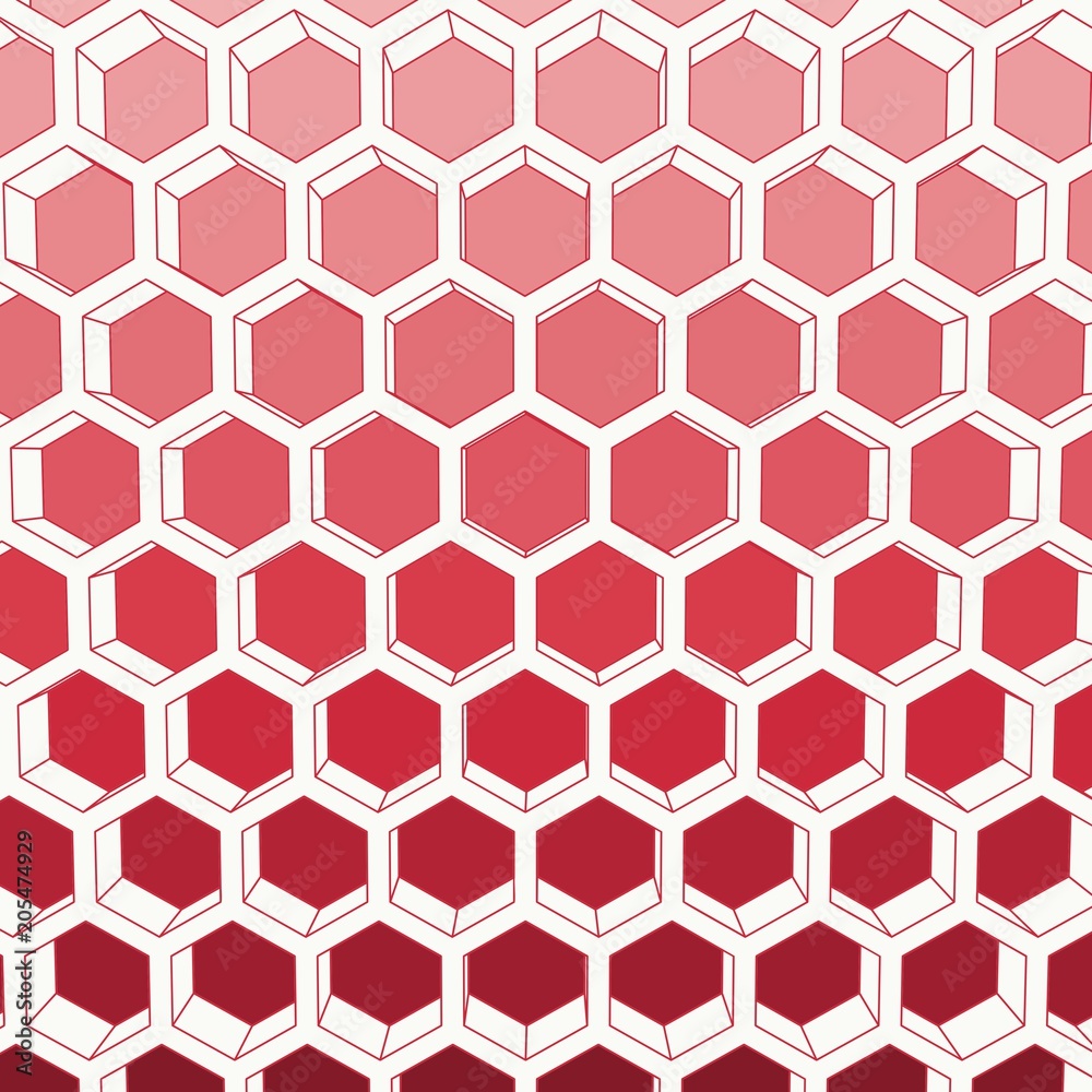 Perspective view on honeycomb. Hexagon pattern background. Isometric geometry