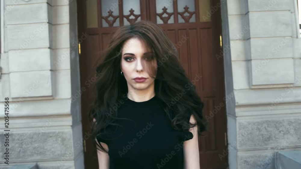 Girl moving to camera. Slow motion