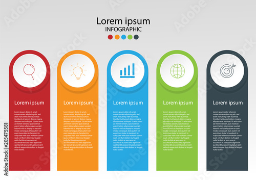 Modern design elements for business Multicolor infographics. Vector template with 5 steps