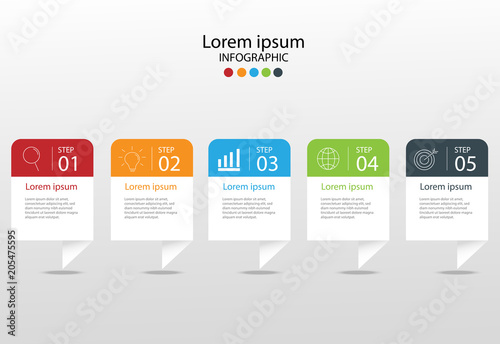 Modern design elements for business Multicolor infographics. Vector template with 5 steps