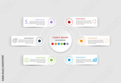 Modern design elements for business Multicolor infographics. Vector template with 6 steps