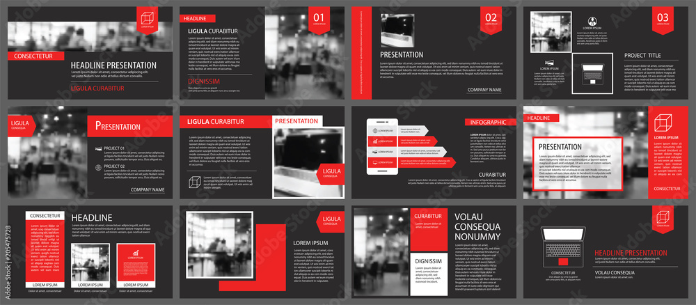 Red and black slide presentation templates background. Infographic business elements. Use for flyer, brochure, leaflet, corporate, marketing, advertising, annual report, banner modern style.