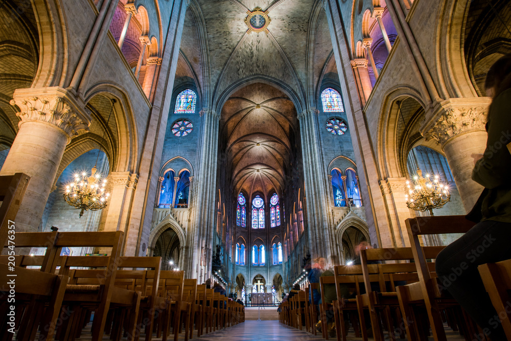 PARIS, FRANCE - February 15, 2018 : Interior of the  Notre Dame de Paris. France