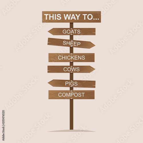 garden and signs with wood texture inside farm