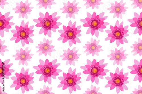 Beautiful pink lotus flower zigzag blossom seamless pattern isolated on white background. Colorful bloom nature vector illustration for wallpaper or wrapping paper  print or yoga design