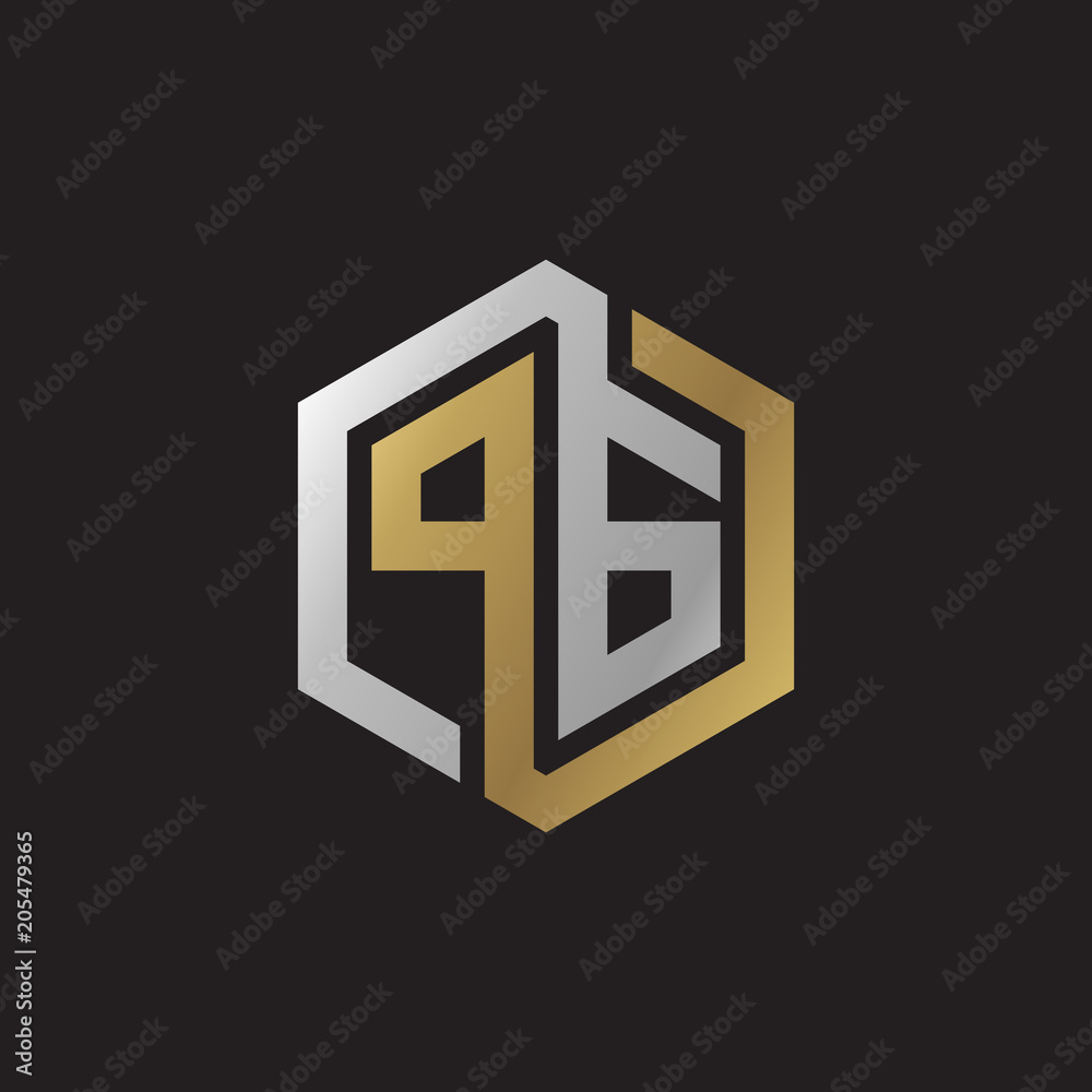 Initial letter PG, looping line, hexagon shape logo, silver gold color on black background Initial letter PG, looping line, hexagon shape logo, silver gold color on black background