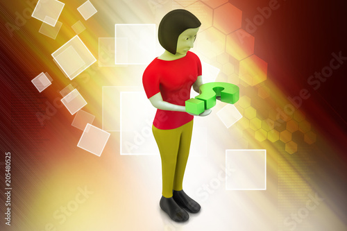 3d woman carrying the question mark