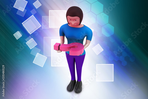 3d woman carrying the question mark