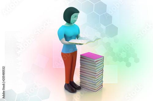 3d women reading book, education concept
