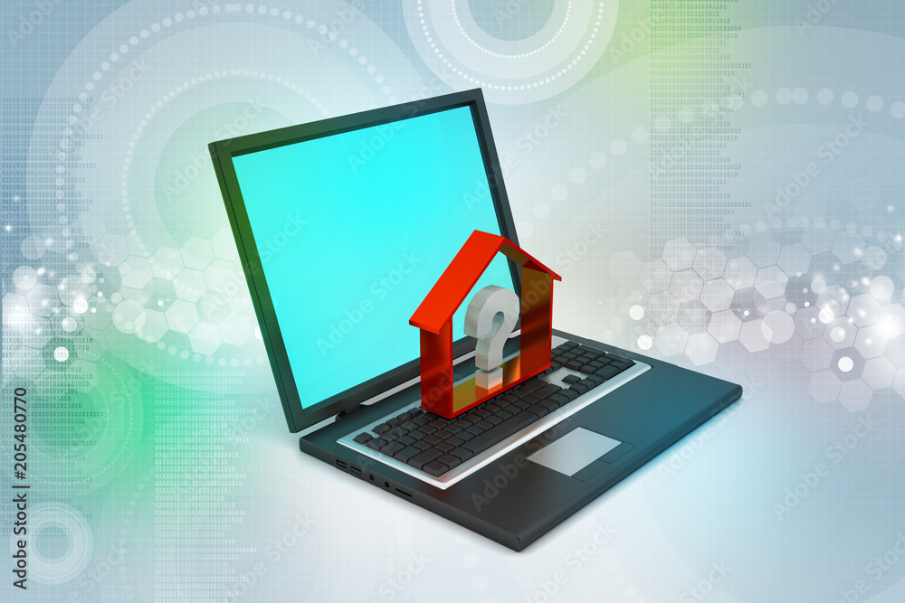 real estate business with question mark in laptop real estate business with question mark in laptop