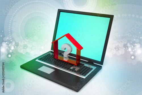 real estate business with question mark in laptop