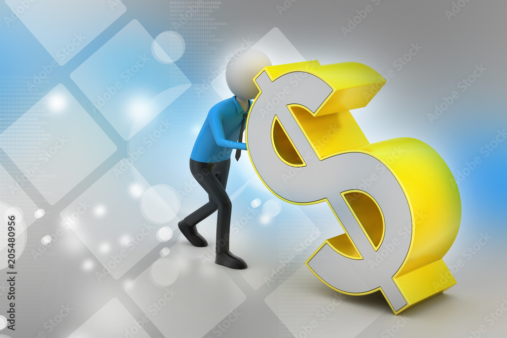 3d man pushing the dollar sign 3d man pushing the dollar sign
