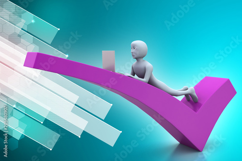 3d man with laptop lying on the right mark