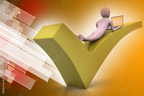 3d man with laptop lying on the right mark