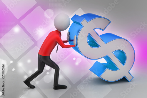 3d man pushing the dollar sign