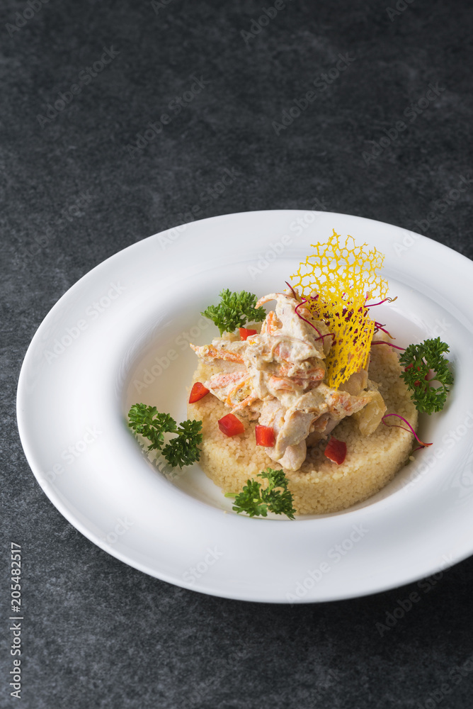Good serving of couscous cousins with meat and vegetables Good serving of couscous cousins with meat and vegetables
