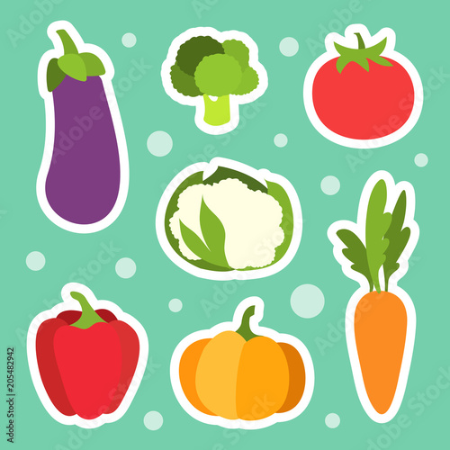 Collection of cartoon cute vegetables stickers