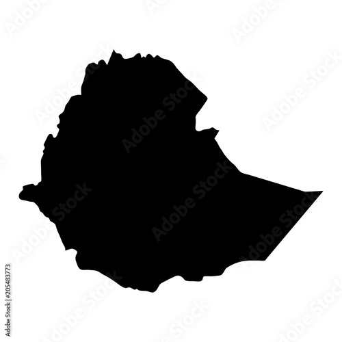 black silhouette country borders map of Ethiopia on white background. Contour of state. Vector illustration