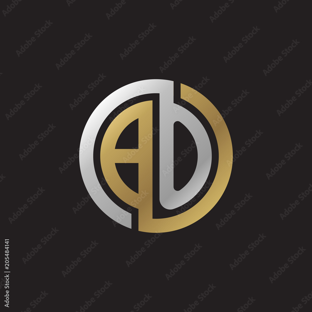 Initial letter BO, looping line, circle shape logo, silver gold color on black background Initial letter BO, looping line, circle shape logo, silver gold color on black background